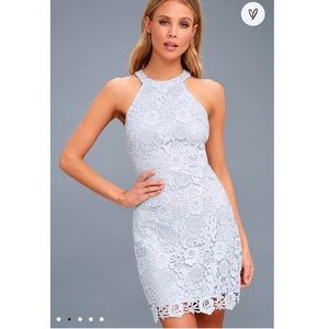 Lulus Love Poem light blue lace dress - small